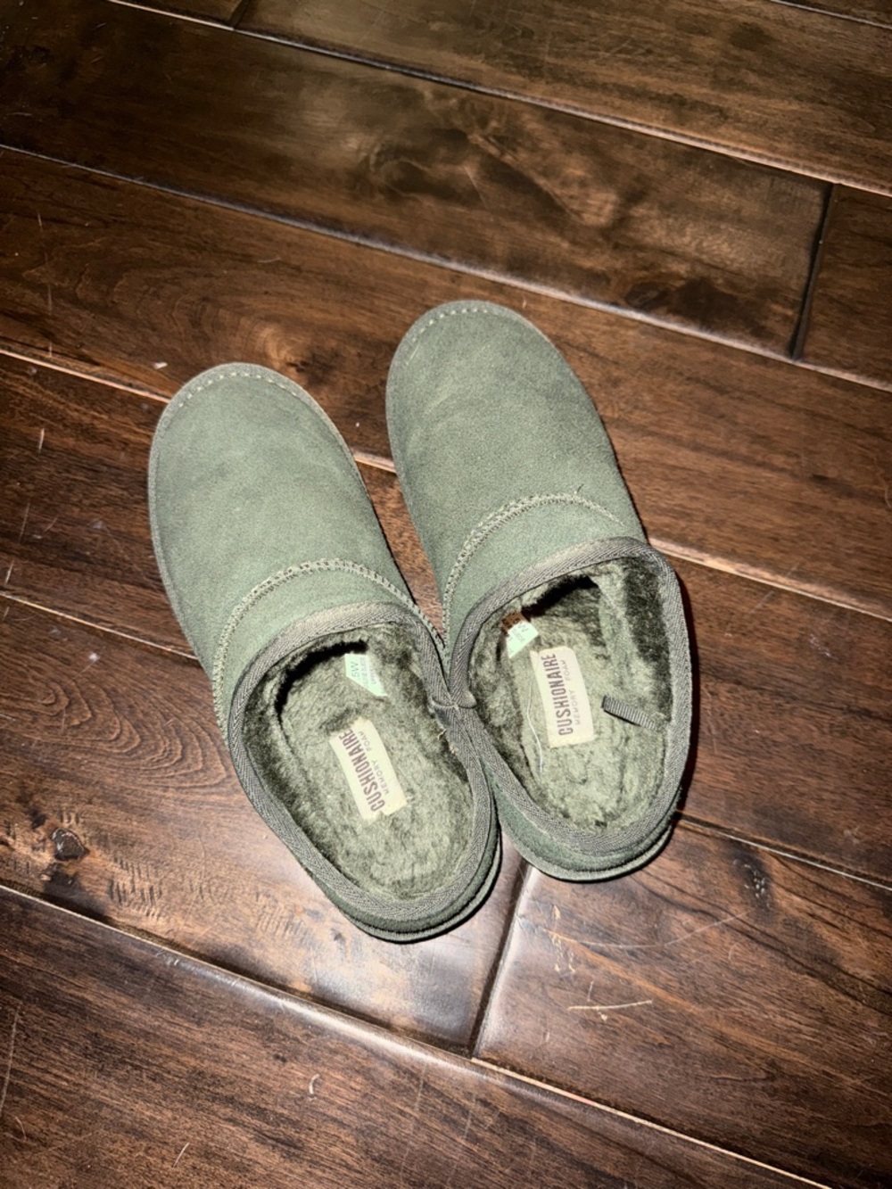 Cushionaire Olive Green Suede Slip-On Slippers